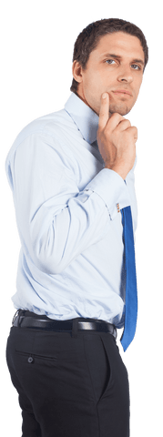 Transparent businessman contemplating thoughts isolated