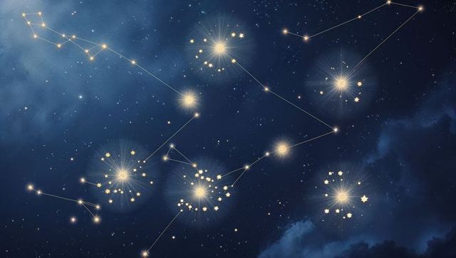 Illuminated constellation clusters against starry night sky