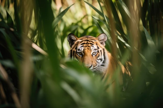 Portrait of tiger in tropical jungle leaves and plants, created using generative ai technology - Download Free Stock Photos Pikwizard.com