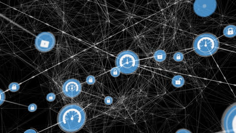 Digital Network with Security and Speed Icons on Black Background