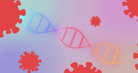 Colorful DNA Strand Amidst Red Virus Cells on Soft Gradient - Download Free Stock Images Pikwizard.com