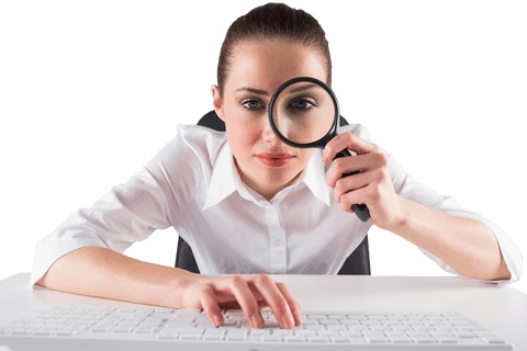 Businesswoman Examining Through Magnifying Glass at Transparent Workspace - Download Free Stock Videos Pikwizard.com
