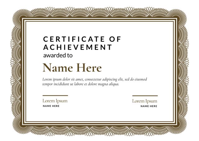 This editable certificate features an art deco border and sleek black, gold typography. Ideal for academic awards, employee recognition, and general achievement awards. Customize the template to suit your needs.