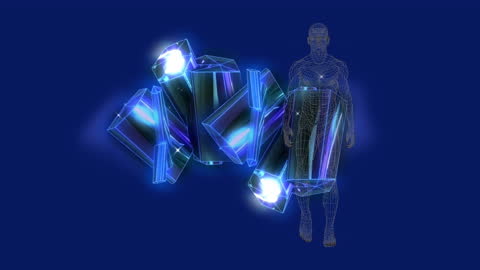 Futuristic Cyborg Crystal Structures in Motion Against Scientific Background