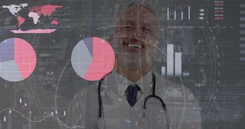 Caucasian Male Doctor Amidst Data Visualizations in Futuristic Hospital - Download Free Stock Images Pikwizard.com