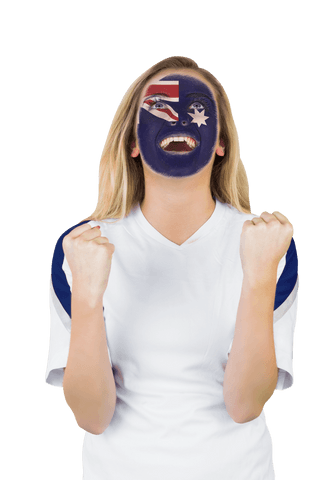 Transparent: Excited Woman Cheering for Australia with Face Paint