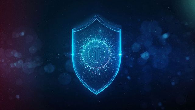 Futuristic Digital Shield Representing Cybersecurity and Protection