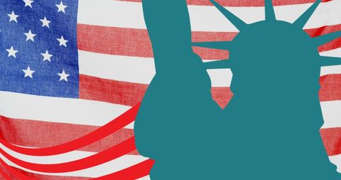 Statue of Liberty Silhouette on American Flag Background
