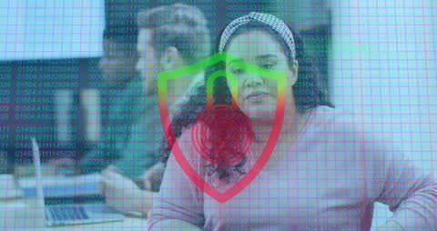 Diverse Team Meeting with Digital Security Overlay