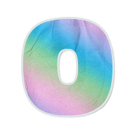 Pastel gradient letter o sticker with transparent background, watercolor texture die-cut