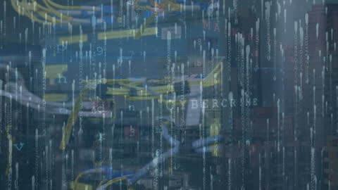 Futuristic Data Processing Animation Over Server Room Visual