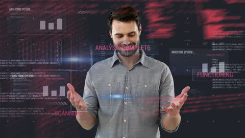 Caucasian Man in Augmented Reality Data Analysis Visualization