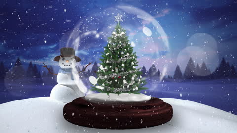 Festive Snow Globe with Christmas Tree in Winter Scene
