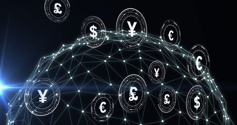 Global Financial Network with Currency Symbols
