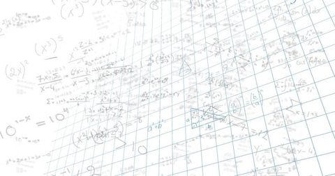 Handwritten math notes on blue graph paper featuring triangle sketch, algebraic equations