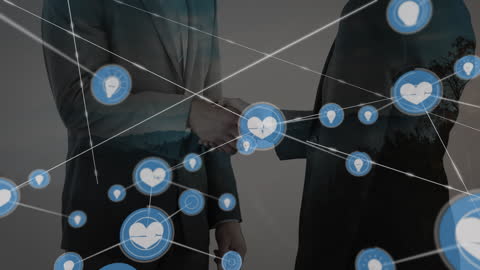 Digital Networking Success Handshake with Global Icons