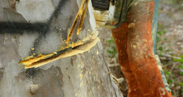 Lumberjack Cutting Tree with Chainsaw in Forest Close-Up - Download Free Stock Images Pikwizard.com