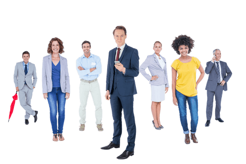 Diverse group of business professionals on transparent background