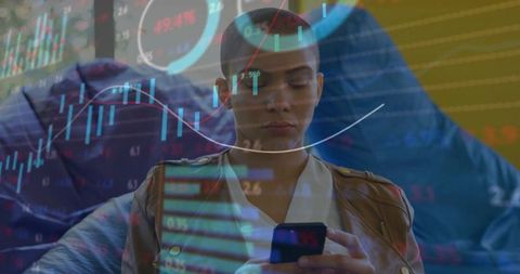 Woman Analyzing Financial Trends While Using Smartphone at Home