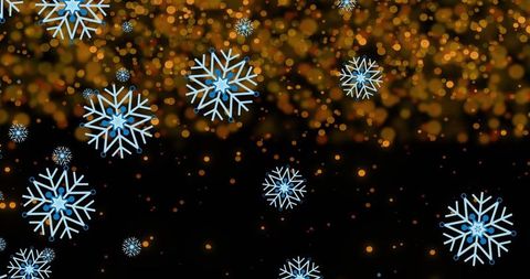 Digital Snowflakes Overlaying Warm Golden Bokeh