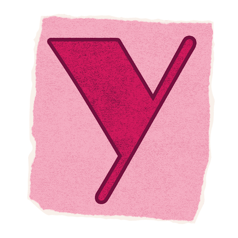 Stylized magenta letter y on transparent pink paper design