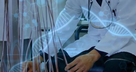 Doctor in lab with dna technology and device wires