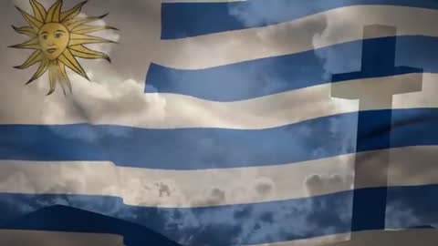Uruguay Flag Fluttering with Illusionary Elements in Background
