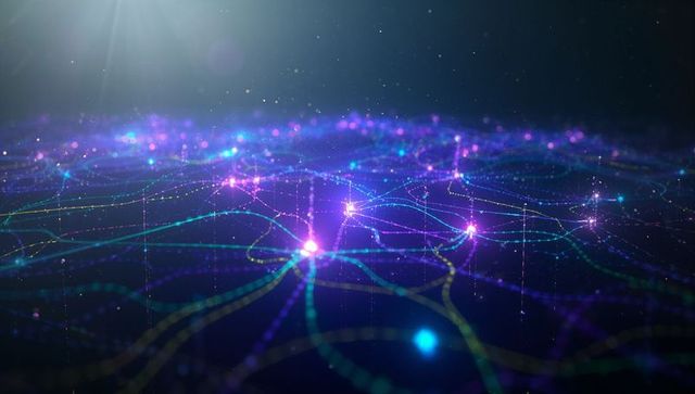 Futuristic Digital Network with Glowing Nodes and Pulsing Lines