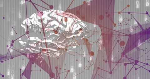 3d metallic brain in digital network space