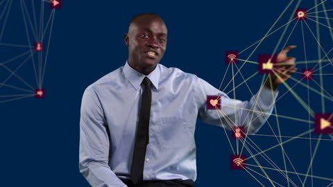 Businessman Connecting with Digital Networks and Technology Icons