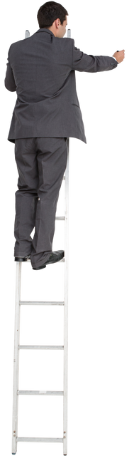 Transparent Businessman in Suit Standing on Ladder Writing - Download Free Stock Videos Pikwizard.com