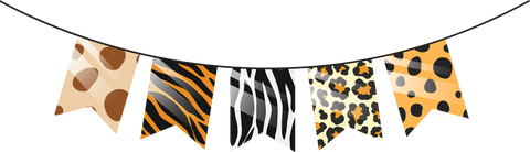 Colorful animal print bunting banner on transparent background