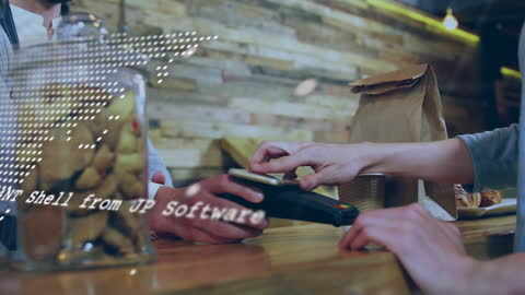 Contactless Payment in Modern Café with Digital Overlay