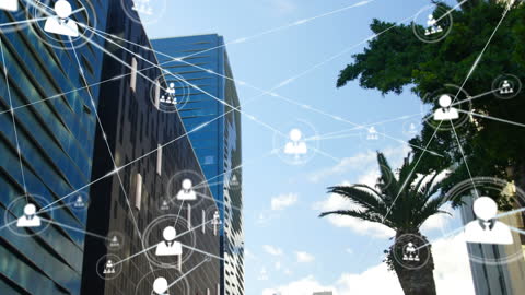 Digital Global Network Interface Over Modern Cityscape