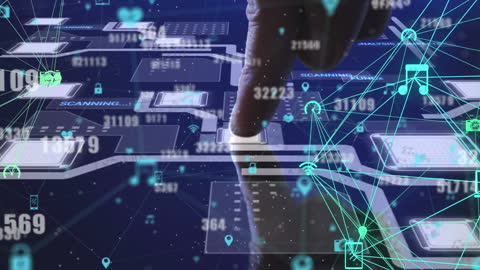 Finger Over Integrated Circuit Digital Networking Animation