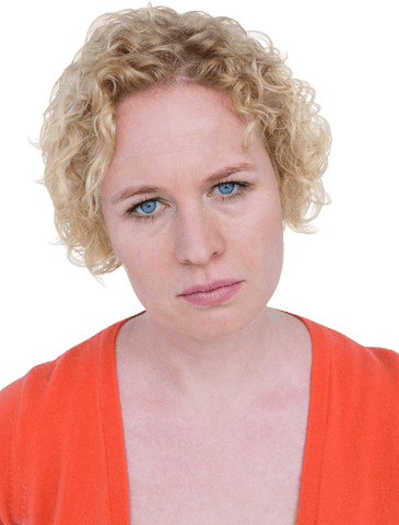 Close-up of thoughtful blonde woman on transparent background
