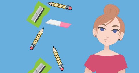 Digital Illustration of Woman with School Supplies Iconography - Download Free Stock Images Pikwizard.com