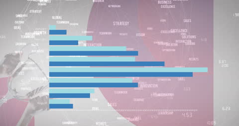 Digital Data Bar Chart with Keywords and Global Network Concepts