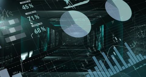 Holographic Data Visualization Projecting Charts and Graphs Through Futuristic Corridor