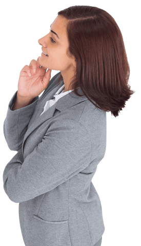 Thoughtful Hispanic Businesswoman Isolated on Transparent Background