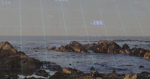 Rocky Coast with Digital Overlay Highlighting Navigational Analysis