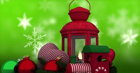 Festive Lantern with Traditional Ornaments on Green Background