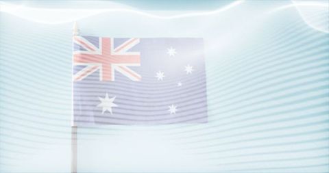 Australian flag waving with light wave pattern in sky
