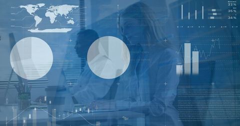 Digital interface overlay with business professionals in office