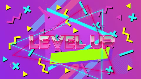 Vibrant Level Up Design with Retro Shapes and Colors