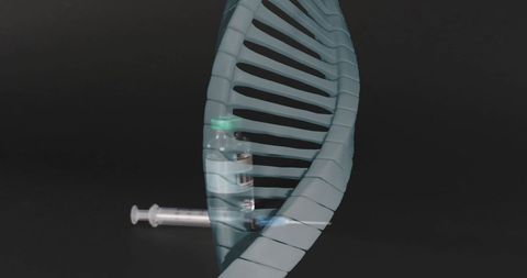 DNA Strand with Medical Vaccine Components Against Black Background