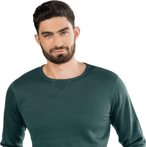 Confident handsome man in green fresh transparent background