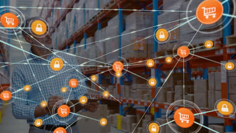 Ideal for illustrating concepts of modern logistics and technology in warehouse management systems. Visual could be utilized in articles about digital transformation in supply chain management or e-commerce solutions.