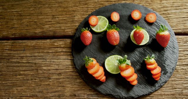 Fresh Strawberries and Lime Slices on Rustic Wooden Table - Download Free Stock Images Pikwizard.com