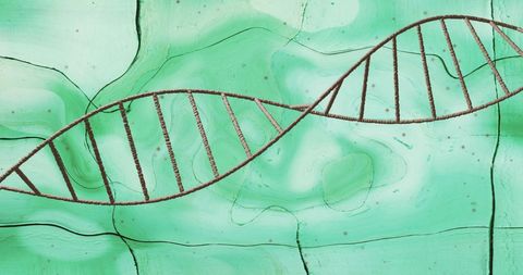 DNA Strand Floating Against Abstract Liquid Background